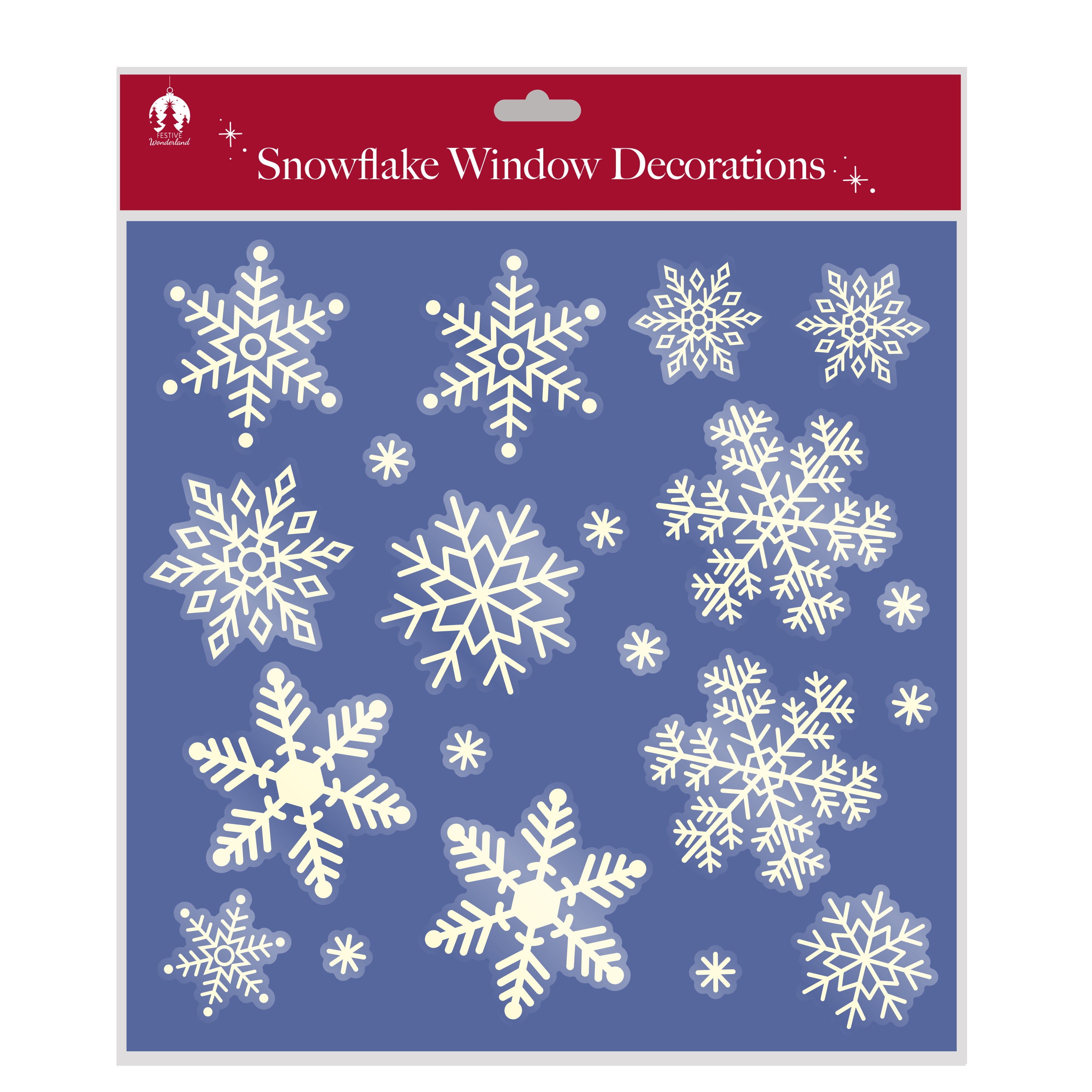 WINDOW STICKER,Snowflakes 20`s H/pk [Packs Only]