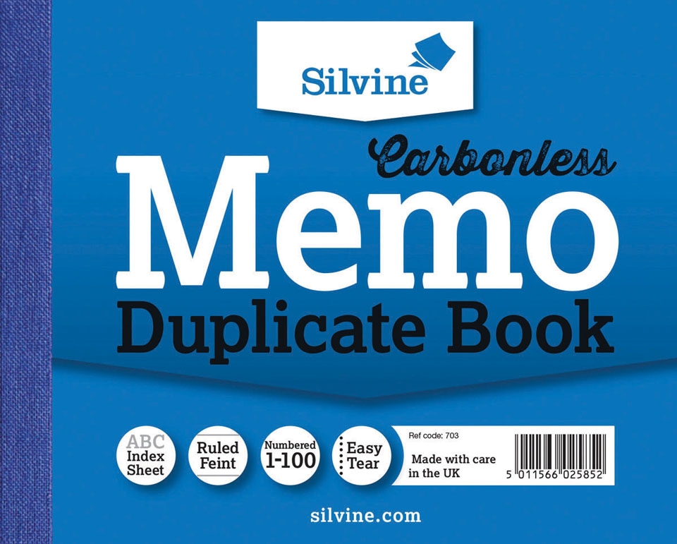DUPLICATE BOOK,Carbonless 4.1x5/106x125mm (Silvine) [Splittable]
