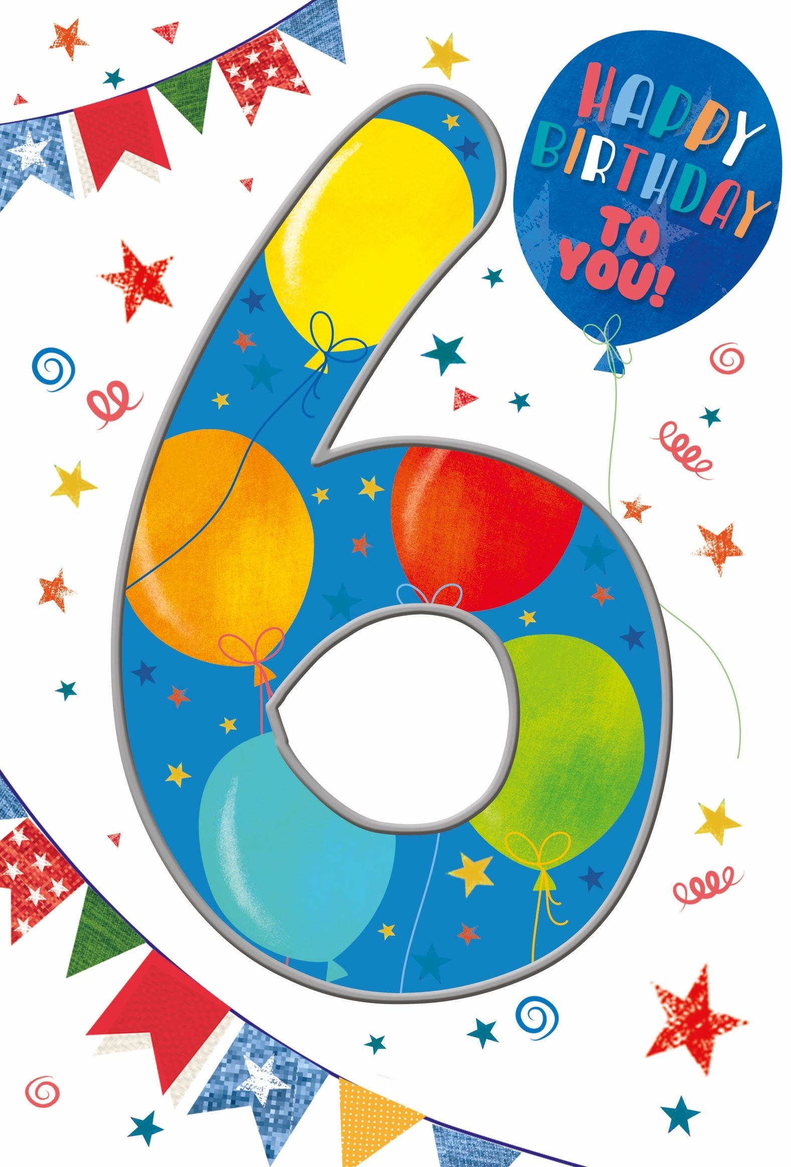 AGE 6 CARDS,Male 6`s Stars & Bunting