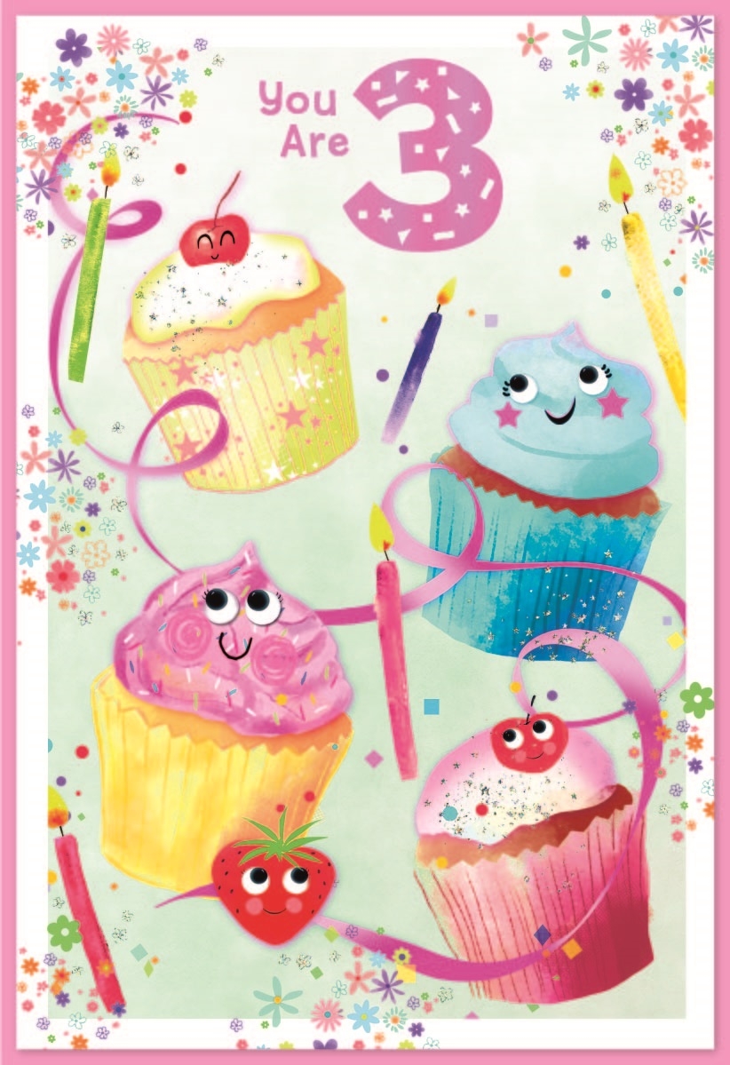AGE 3 CARDS,Female 6`s Cupcakes