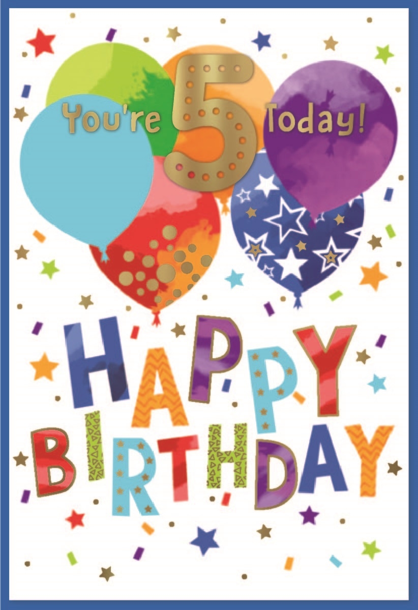 AGE 5 CARDS,Male 6`s Balloons & Stars