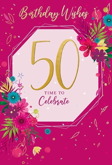 AGE 50 CARDS,Female 6`s Pink Floral
