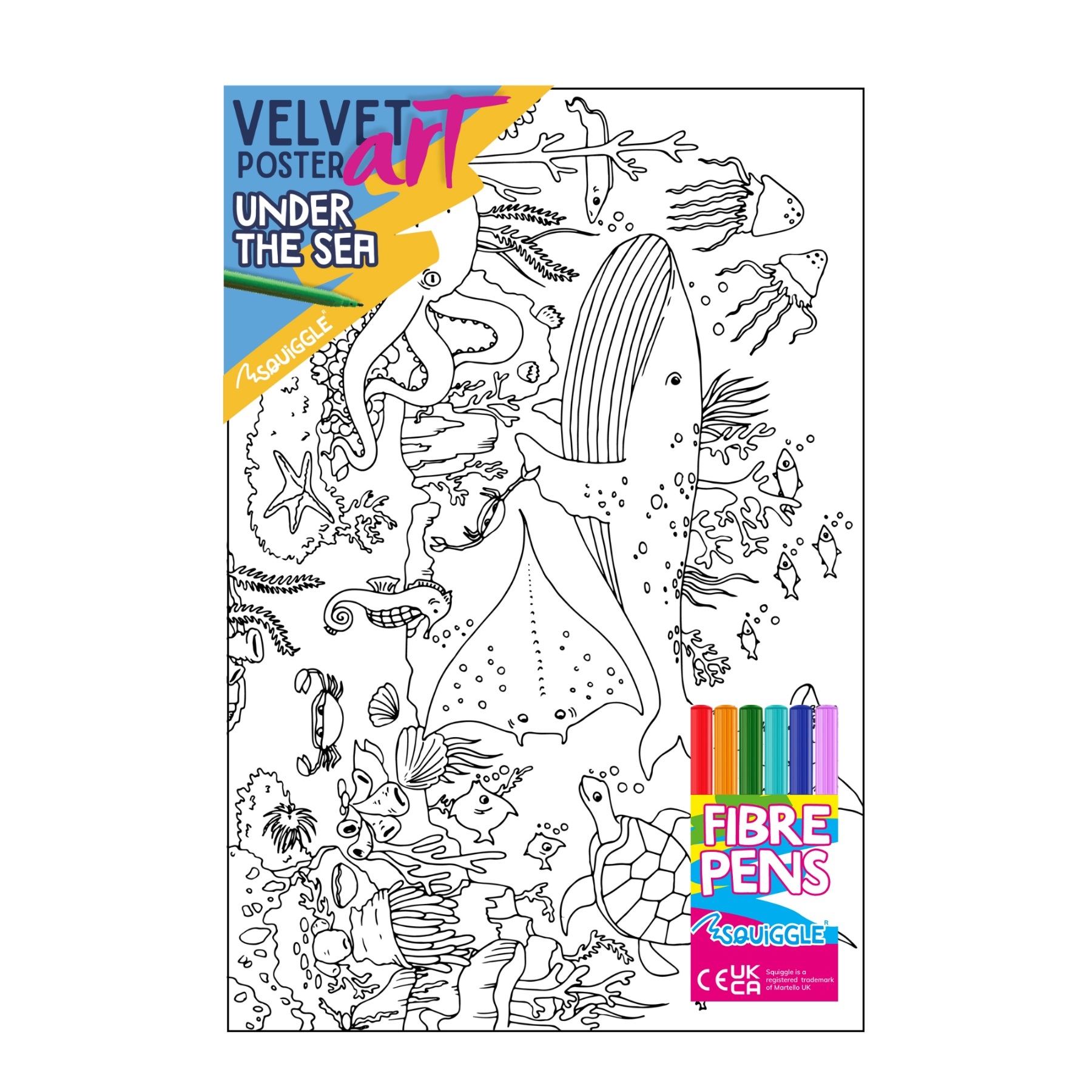 VELVET POSTER ART,Under The Sea 3 Assorted & 6 Fibre Pens [Packs Only]