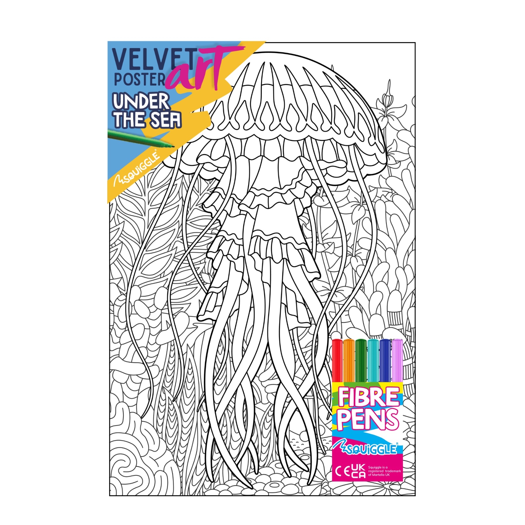 VELVET POSTER ART,Under The Sea 3 Assorted & 6 Fibre Pens [Packs Only]