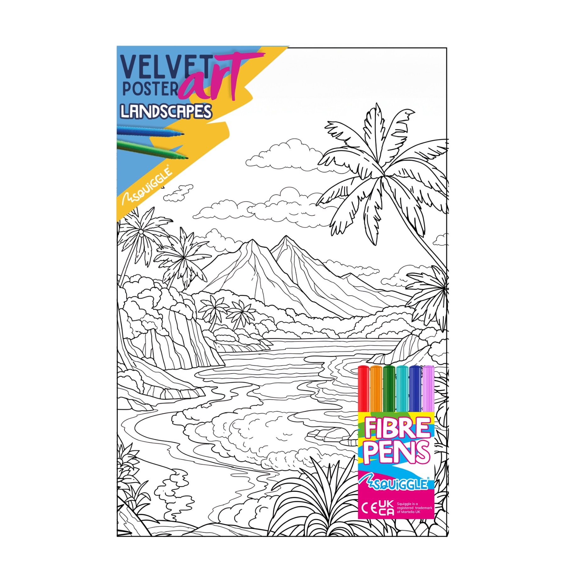 VELVET POSTER ART,Landscapes 3 Assorted & 6 Fibre Pens [Packs Only]