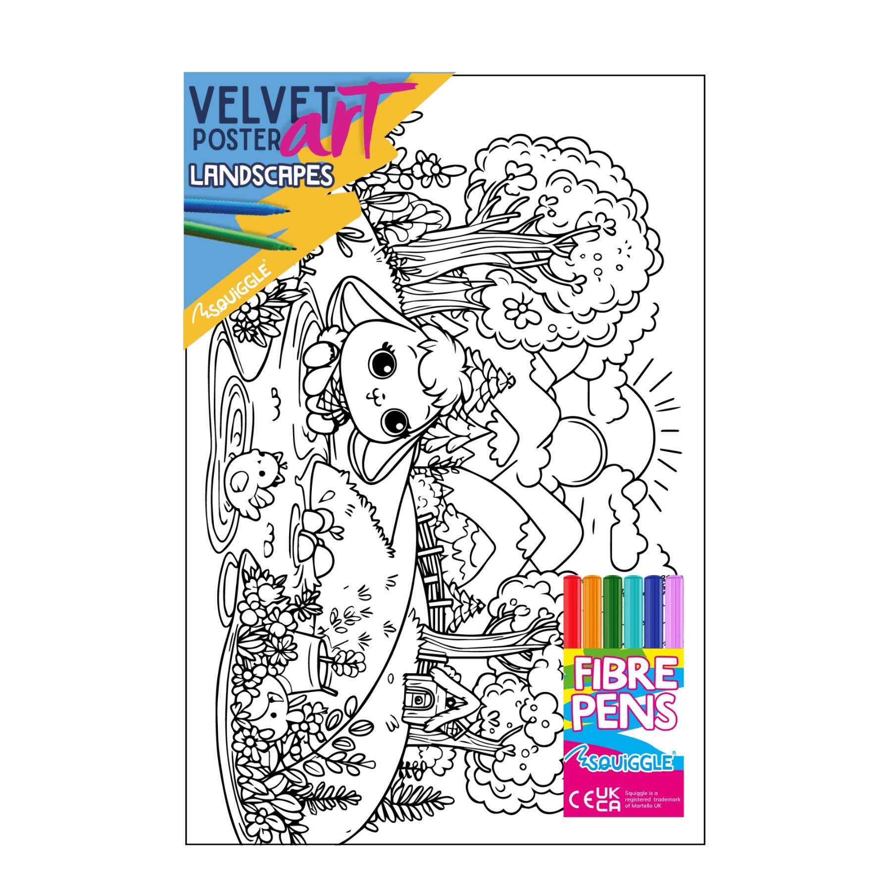 VELVET POSTER ART,Landscapes 3 Assorted & 6 Fibre Pens [Packs Only]