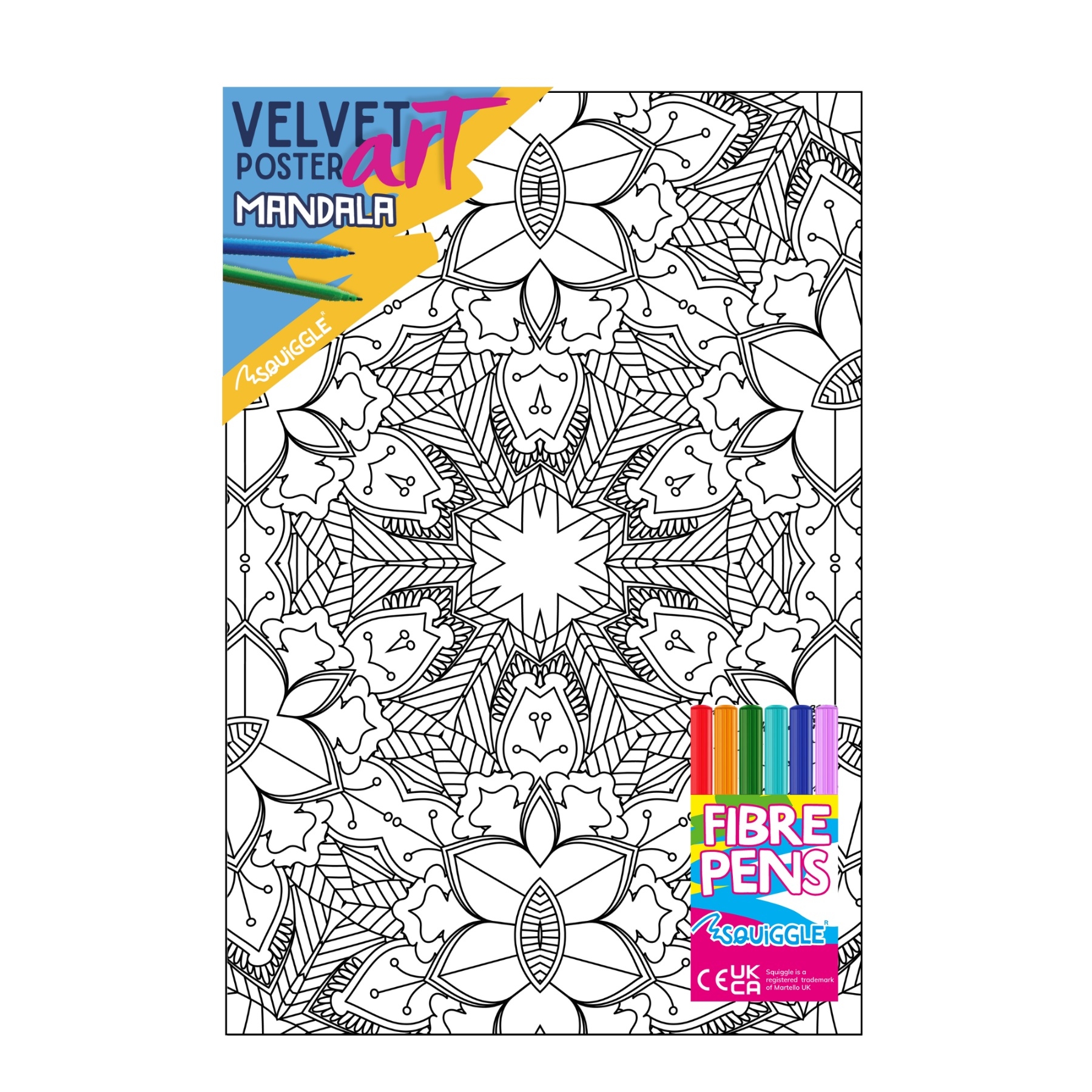 VELVET POSTER ART,Mandala 3 Assorted & 6 Fibre Pens [Packs Only]