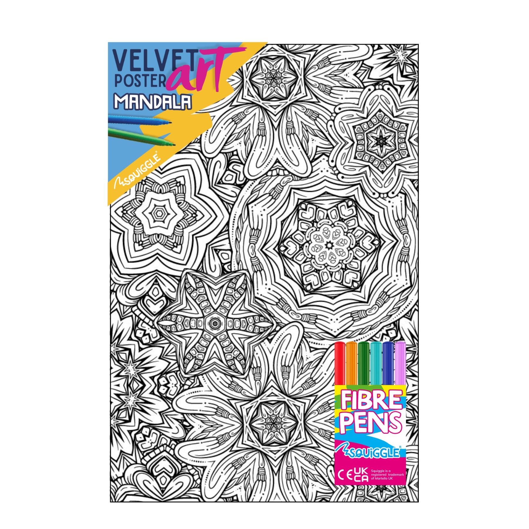 VELVET POSTER ART,Mandala 3 Assorted & 6 Fibre Pens [Packs Only]