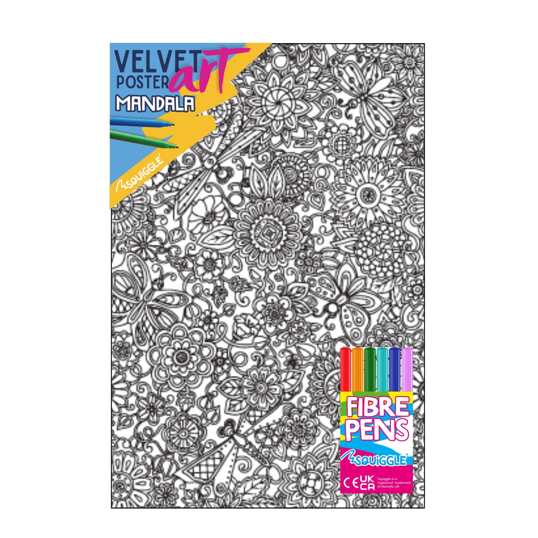 VELVET POSTER ART,Mandala 3 Assorted & 6 Fibre Pens [Packs Only]