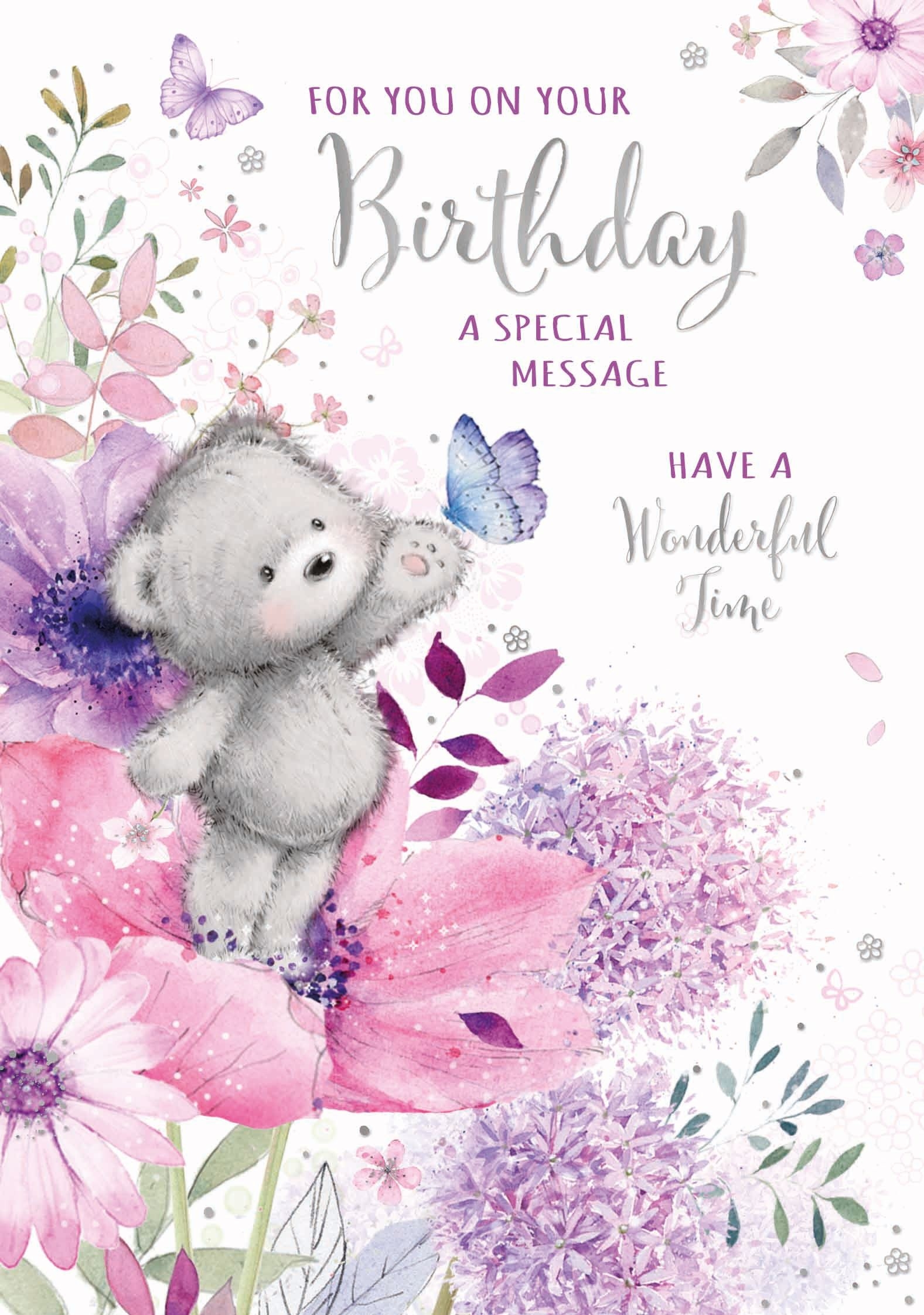 BIRTHDAY CARDS,6`s Floral Teddy & Butterflies