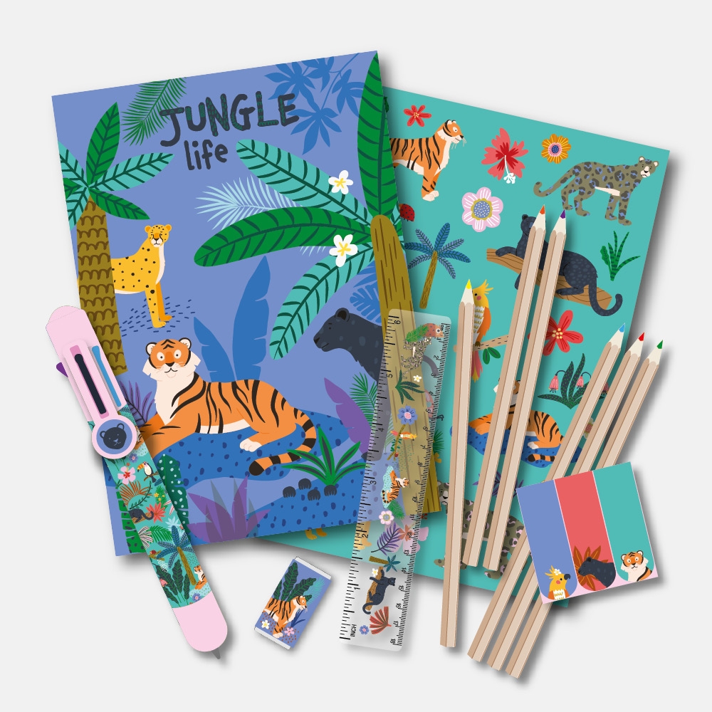 STATIONERY SET,Jungle Life A5 Wallet with Assorted Items