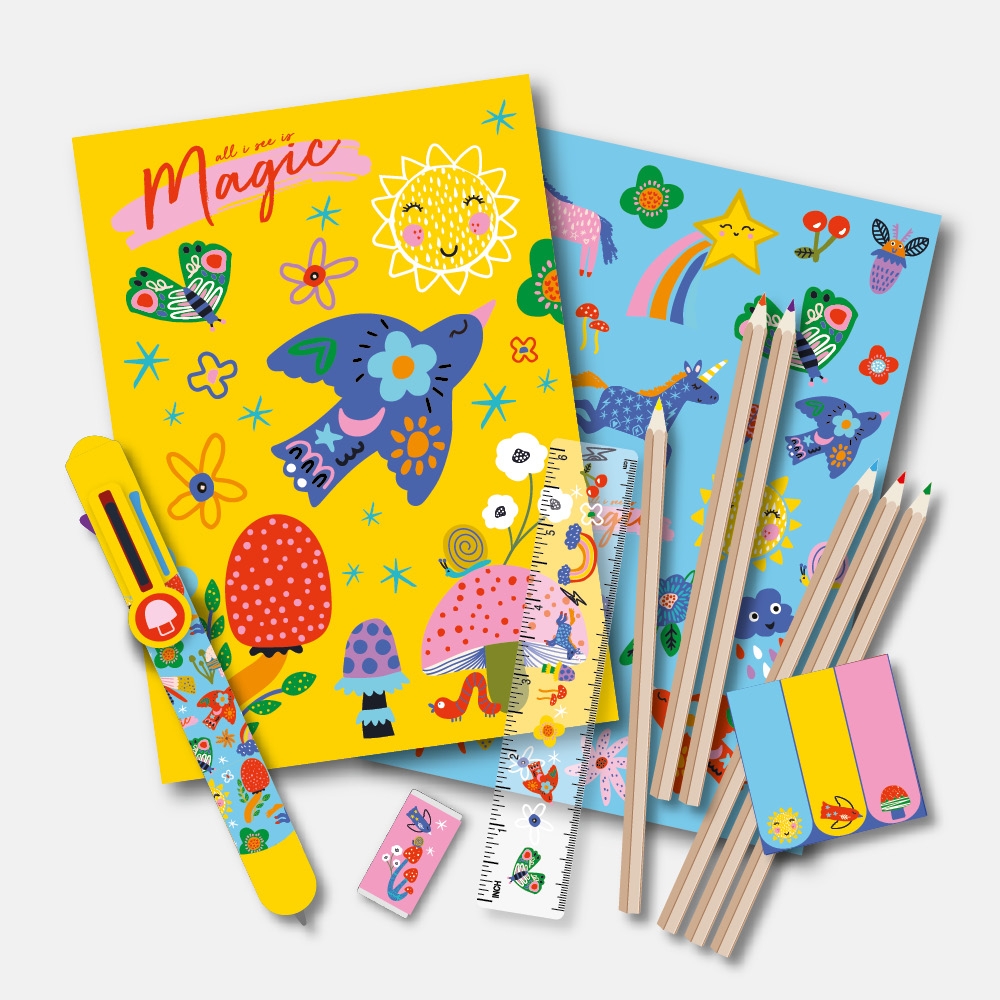 STATIONERY SET,Magical Forest A5 Wallet with Assorted Items