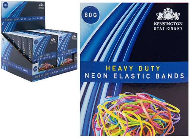 ELASTIC BANDS, 3 x 76mm 80gm Neon Coloured Boxed CDU [Splittable]