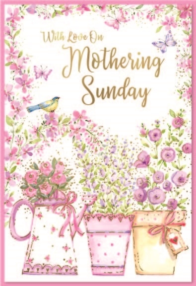 MOTHER`S DAY CARDS,Mothering Sunday 6`s Floral Vases