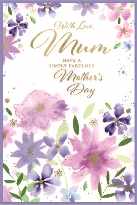 MOTHER`S DAY CARDS,Mum 6`s Purple Floral