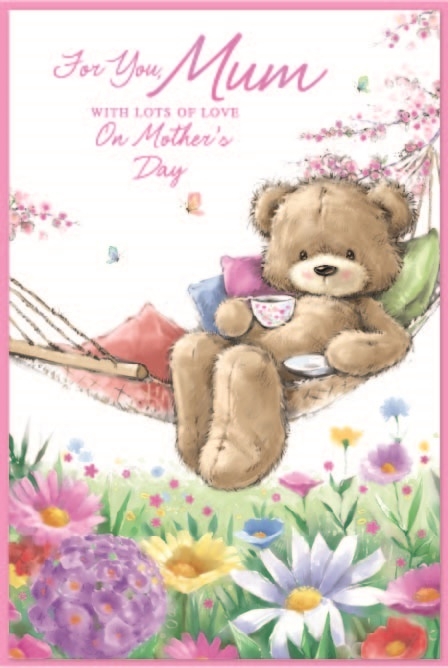 MOTHER`S DAY CARDS,Mum 6`s Teddy in Hammock