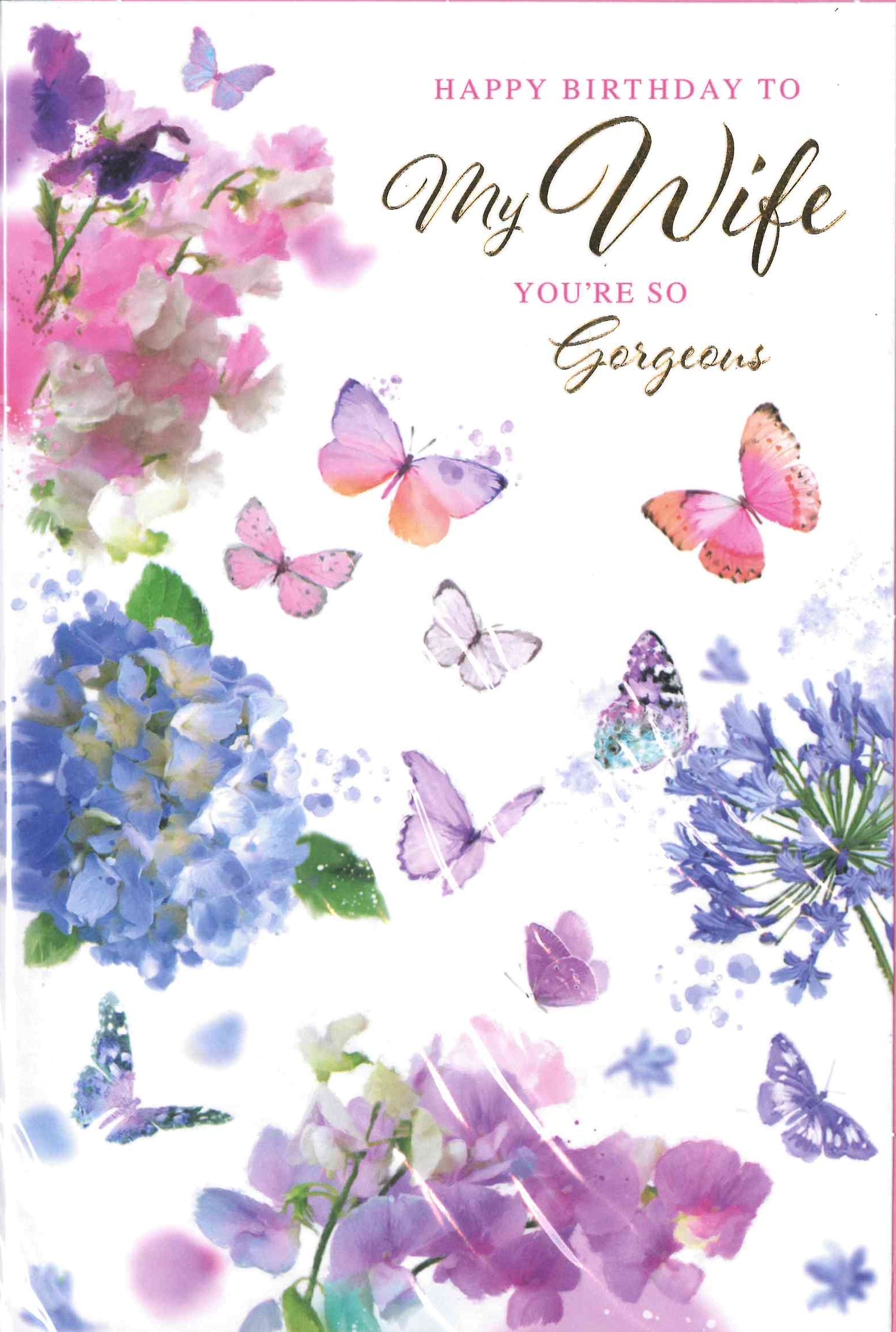 BIRTHDAY CARDS,Wife 6`s Floral Butterflies