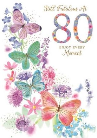 AGE 80 CARDS,Female 6`s Floral Butterflies