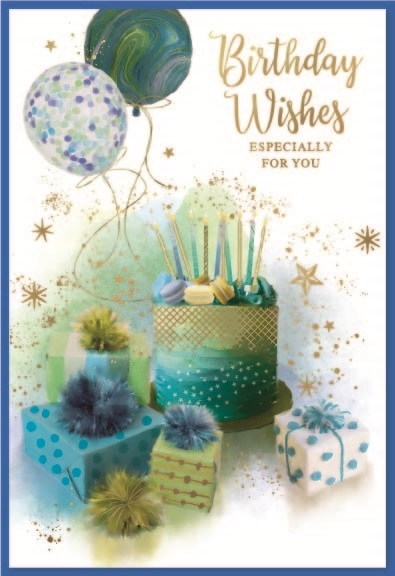 BIRTHDAY CARDS,6`s Cake, Balloons & Presents