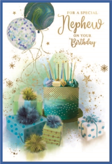 BIRTHDAY CARDS,Nephew 6`s Cake, Balloons & Presents