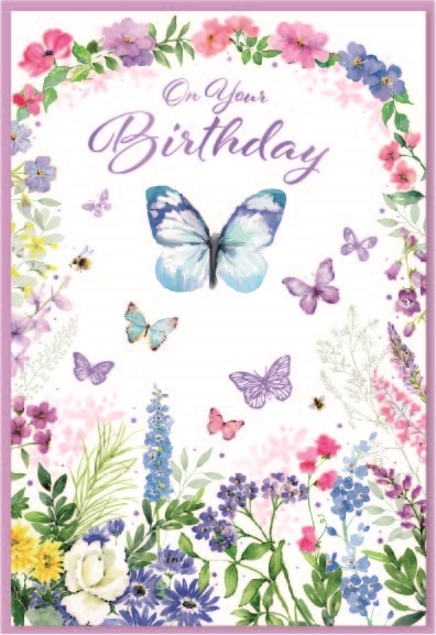BIRTHDAY CARDS,6`s Floral Butterflies