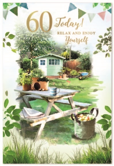 AGE 60 CARDS,Male 6`s Garden Bench & Shed