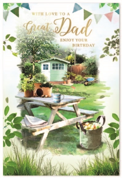 BIRTHDAY CARDS,Dad 6`s Garden Bench & Shed