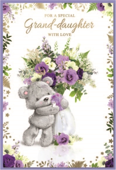 BIRTHDAY CARDS,Granddaughter Teddy with Flowers