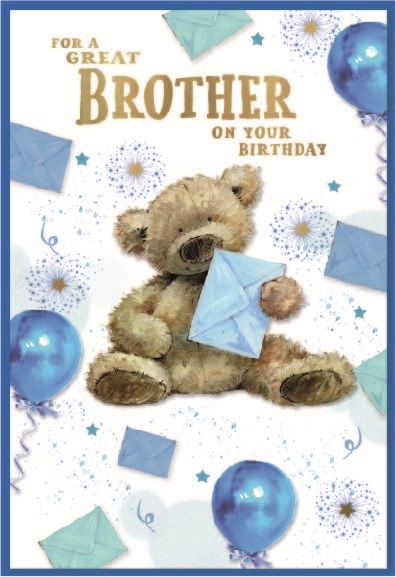 BIRTHDAY CARDS,Brother 6`s Teddy, Ballloons & Envelopes