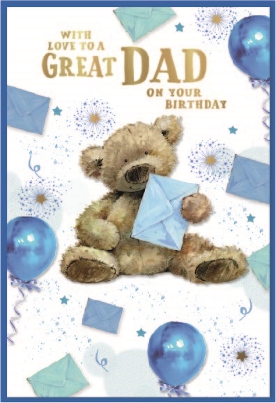 BIRTHDAY CARDS,Dad 6`s Teddy, Ballloons & Envelopes