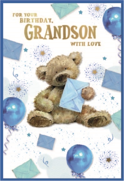 BIRTHDAY CARDS,Grandson 6`s Teddy, Ballloons & Envelopes