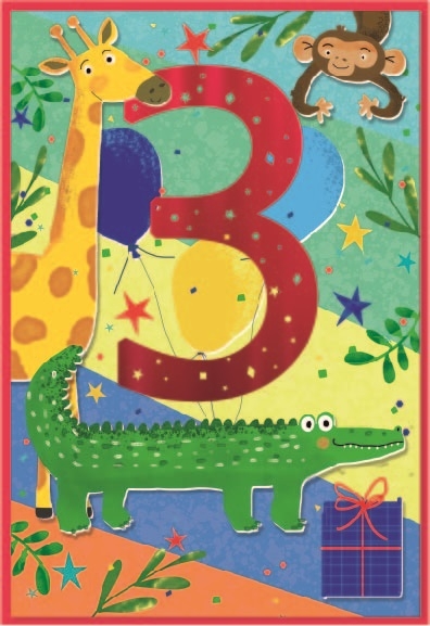 AGE 3 CARDS,Male 6`s Jungle Animals