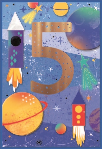 AGE 5 CARDS,Male 6`s Space Rockets & Planets
