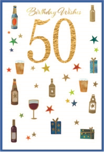 AGE 50 CARDS,Male 6`s Beer, Wine & Presents