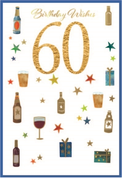 AGE 60 CARDS,Male 6`s Beer, Wine & Presents