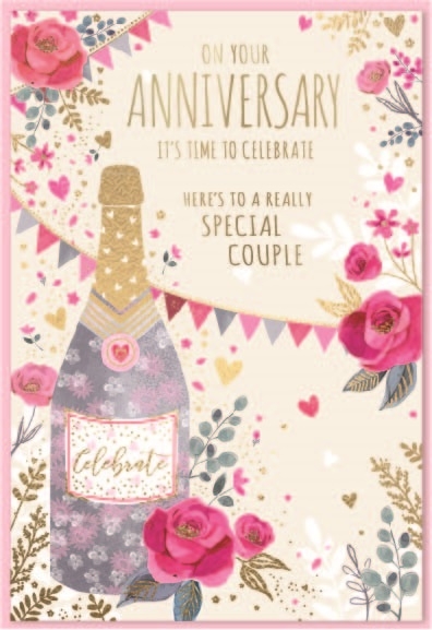 ANNIVERSARY CARDS,Your 6`s Pink Flowers & Bubbly