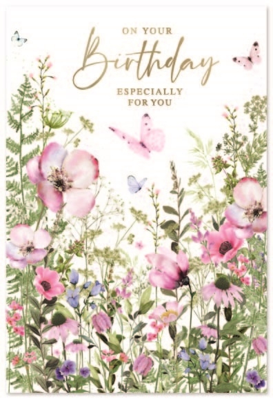 BIRTHDAY CARDS,6`s Wild Flowers & Butterflies