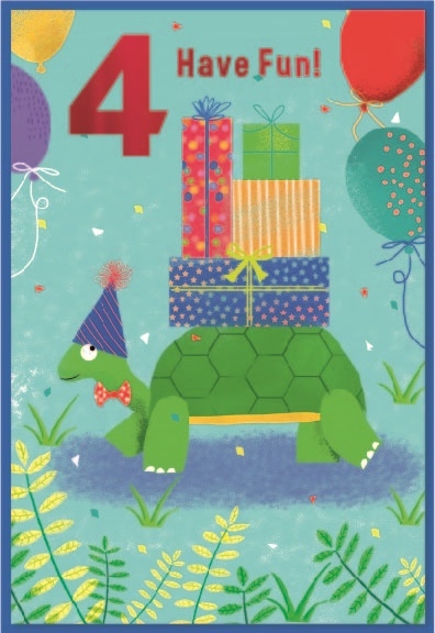 AGE 4 CARDS,Male 6`s Tortoise & Presents