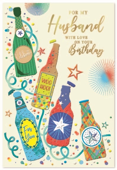BIRTHDAY CARDS,Husband 6`s Birthday Beer Bottles