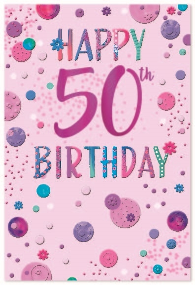 AGE 50 CARDS,Female 6`s Coloured Bubbles