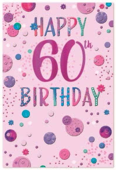 AGE 60 CARDS,Female 6`s Coloured Bubbles