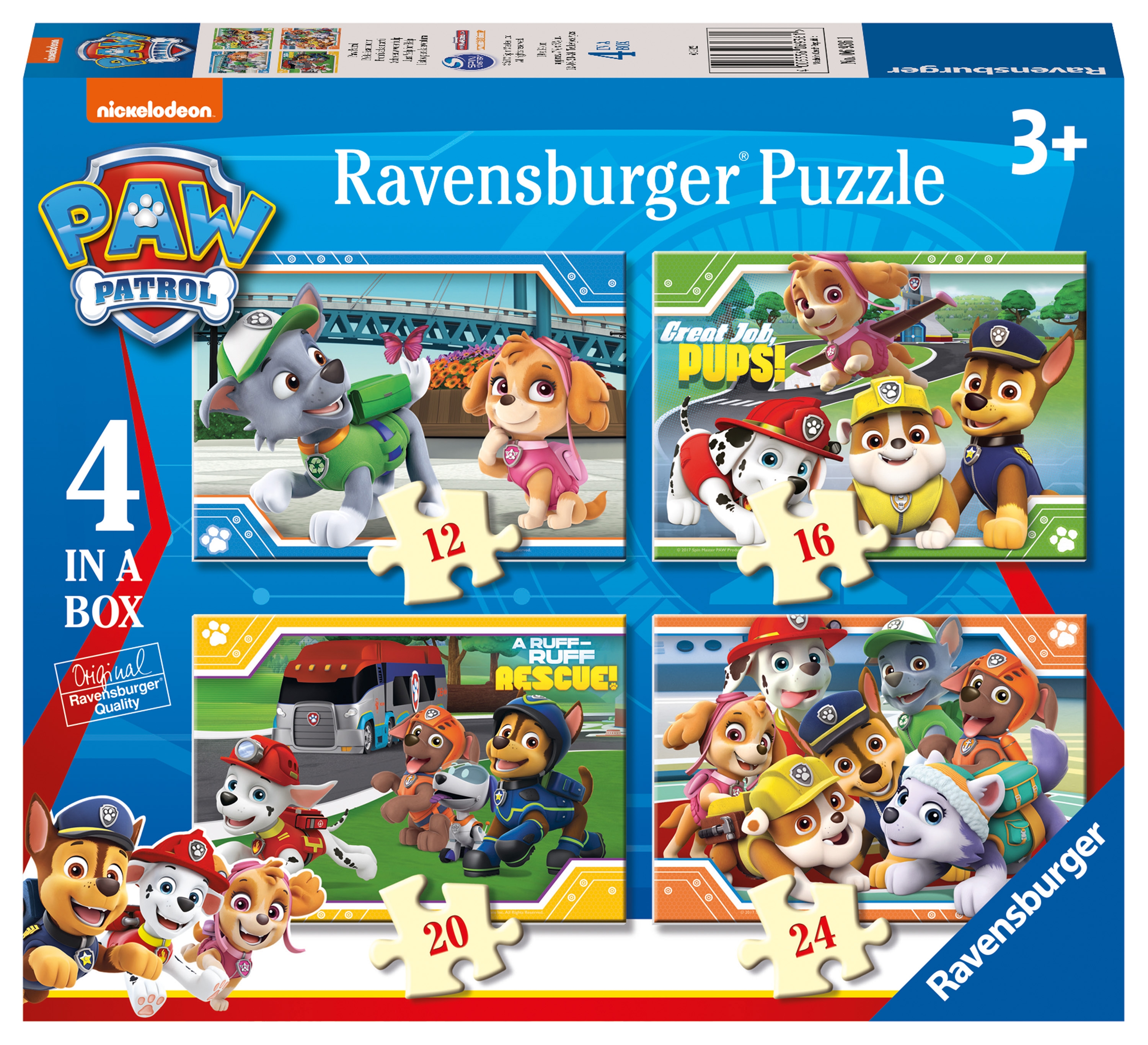 JIGSAW,4 in a Box,Paw Patrol (12,16,20,24)