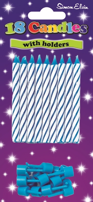 CAKE CANDLES/HOLDERS, Blue/White 18`s I/cd [Packs Only]