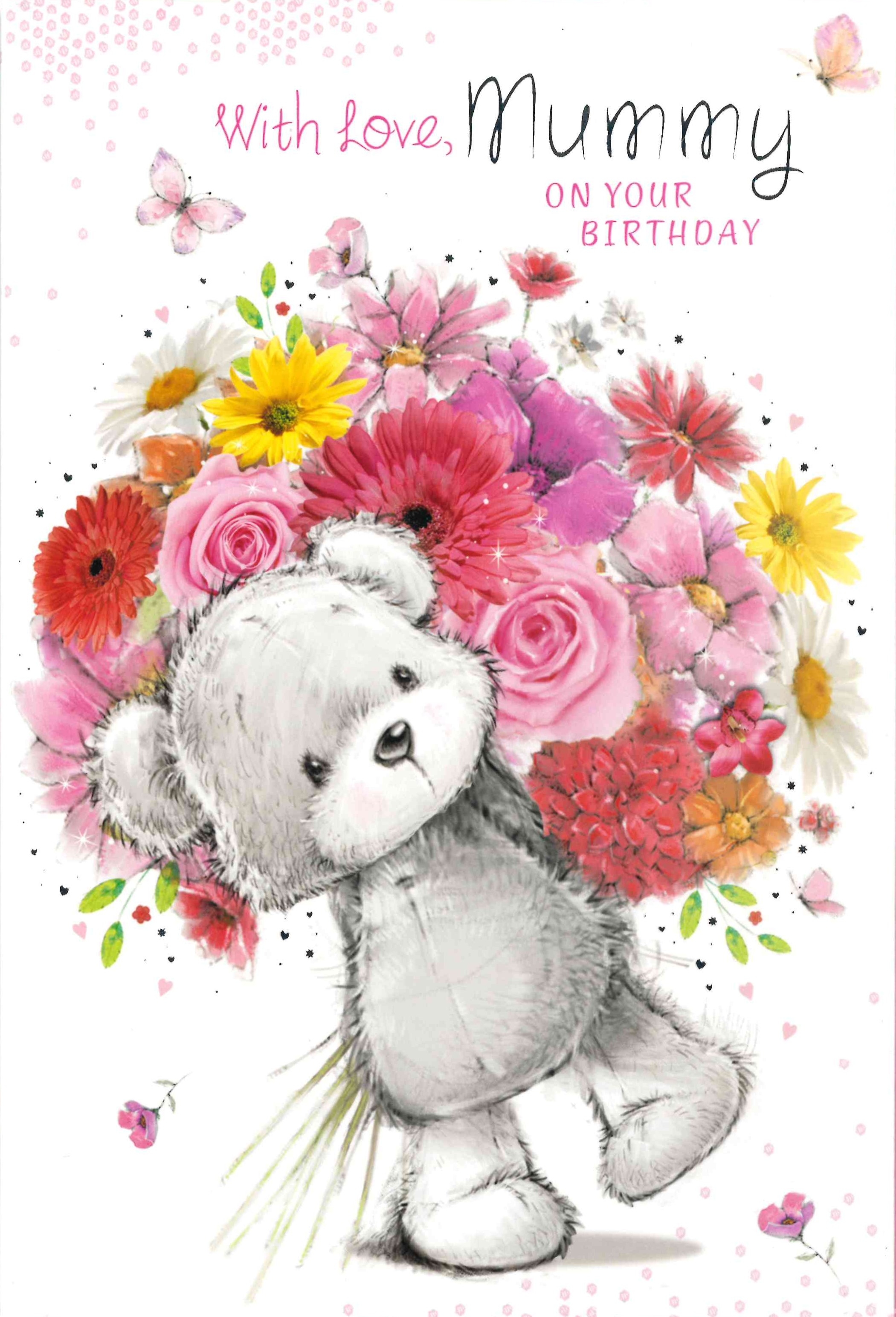 BIRTHDAY CARDS,Mummy 6`s Teddy with Flowers