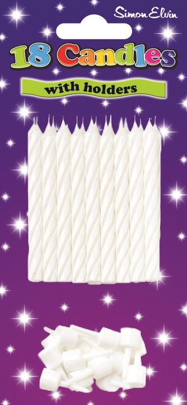 CAKE CANDLES/HOLDERS,White 18`s I/cd [Packs Only]