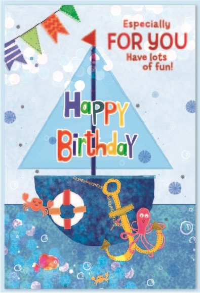 BIRTHDAY CARDS,6`s Ocean Animals & Boat