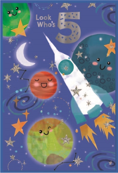 AGE 5 CARDS,Male 6`s Space Rocket & Planets