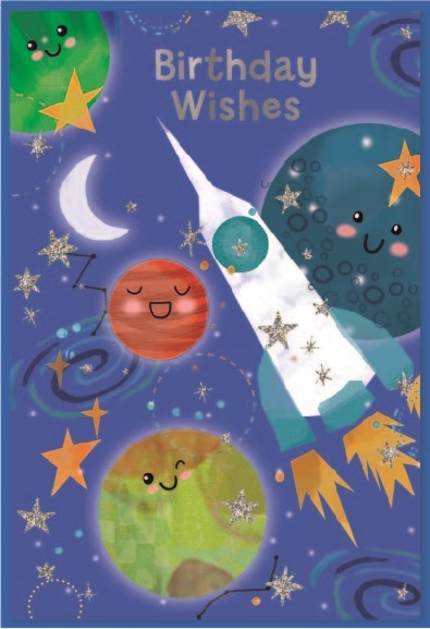 BIRTHDAY CARDS,6`s Space Rocket & Planets