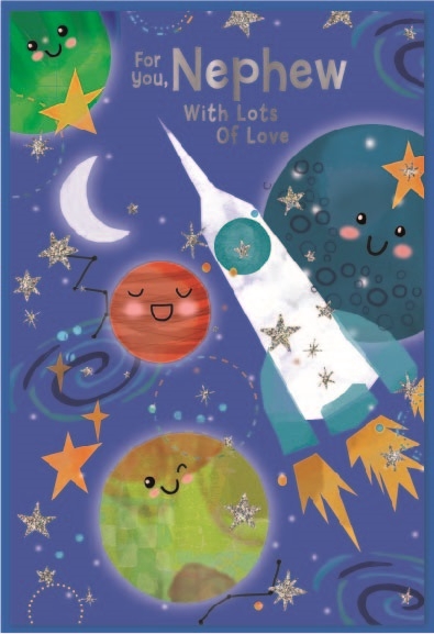 BIRTHDAY CARDS,Nephew 6`s Space Rocket & Planets