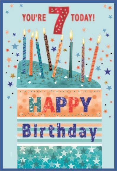 AGE 7 CARDS,Male 6`s Cake & Candles